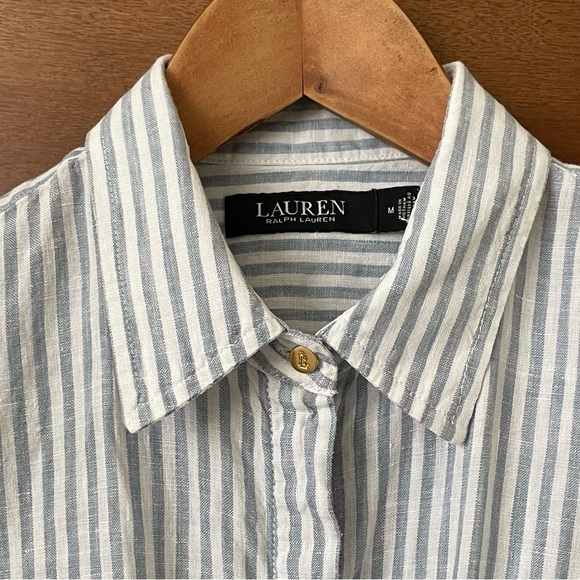 Ralph Lauren Black Label Linen Striped Tie-Front Button Down Collar Shirt Medium - Picture 11 of 15